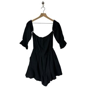 Gilli Gauze Off The Shoulder Ruffle Romper‎ Small Black